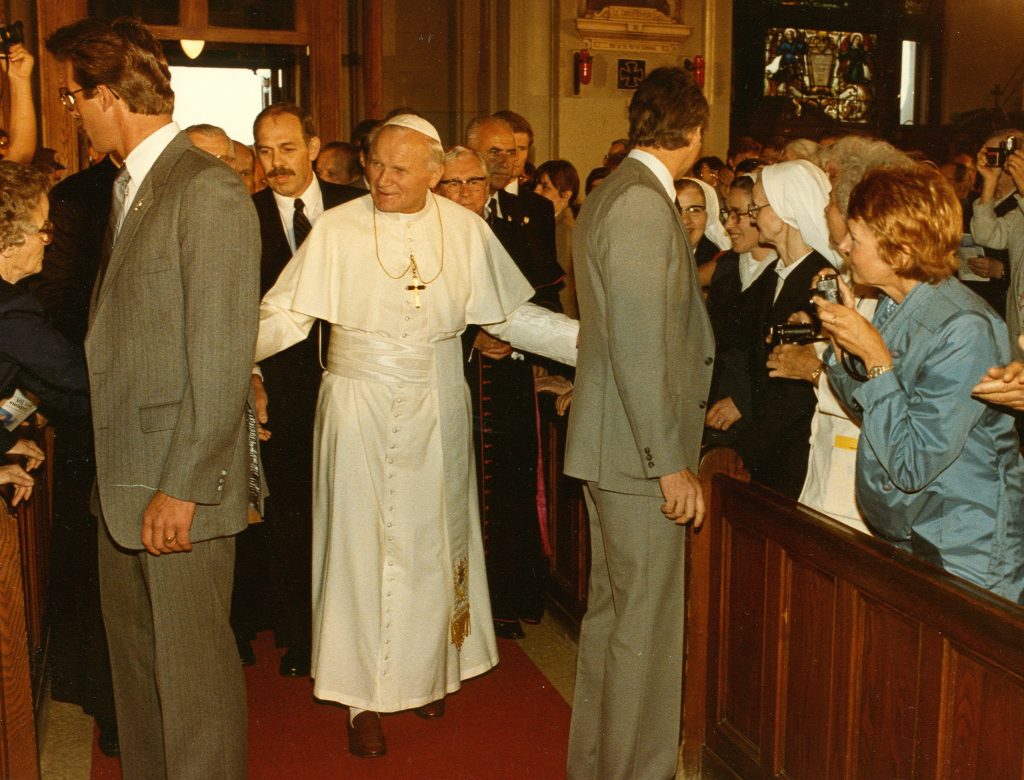 1984 - Pope John Paul II arriving in the Crypt Church.